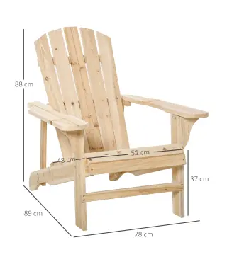 Silla de Jardín Adirondack Asiento Extra Ancho Carga 150 kg para Patio Terraza Balcón 78x89x88 cm Natural