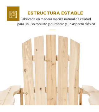 Silla de Jardín Adirondack Asiento Extra Ancho Carga 150 kg para Patio Terraza Balcón 78x89x88 cm Natural