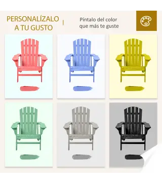 Silla de Jardín Adirondack Asiento Extra Ancho Carga 150 kg para Patio Terraza Balcón 78x89x88 cm Natural