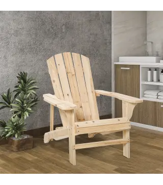 Silla de Jardín Adirondack Asiento Extra Ancho Carga 150 kg para Patio Terraza Balcón 78x89x88 cm Natural