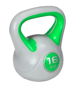 Pesa Rusa 16 kg Kettlebell Revestimiento de PU y Relleno de Arena para Entrenamiento de Fuerza 27x17x31 cm Verde y Gris
