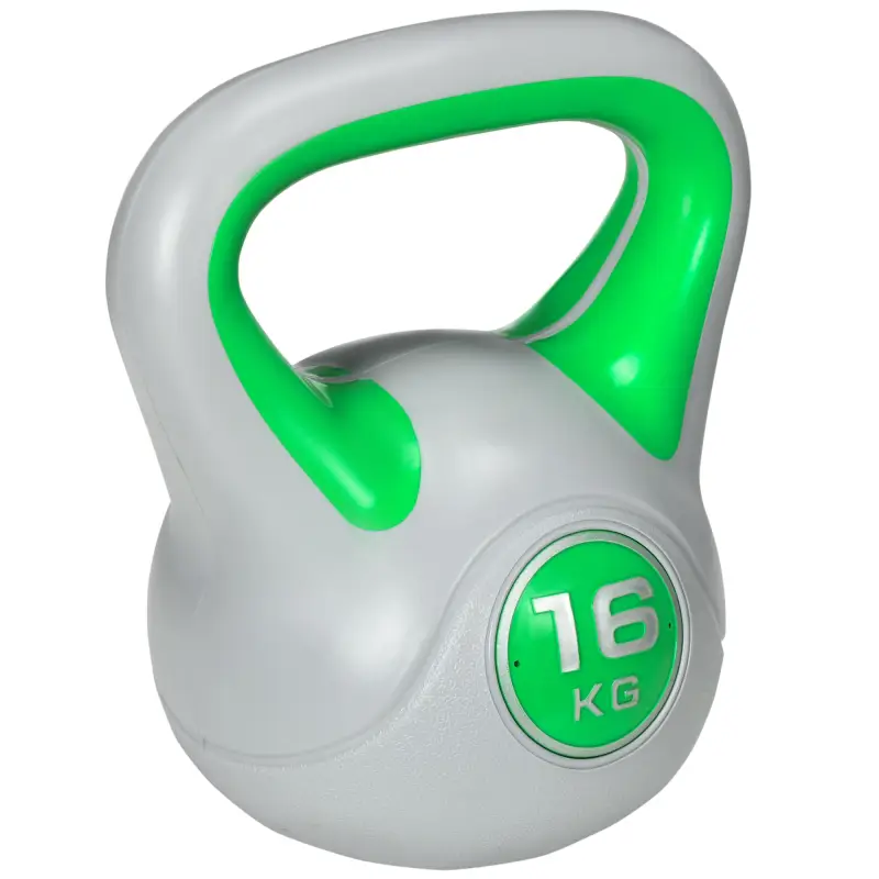 Pesa Rusa 16 kg Kettlebell Revestimiento de PU y Relleno de Arena para Entrenamiento de Fuerza 27x17x31 cm Verde y Gris