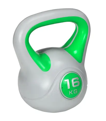Pesa Rusa 16 kg Kettlebell Revestimiento de PU y Relleno de Arena para Entrenamiento de Fuerza 27x17x31 cm Verde y Gris