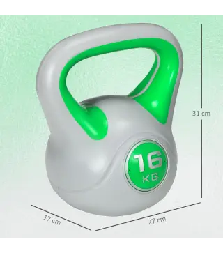 Pesa Rusa 16 kg Kettlebell Revestimiento de PU y Relleno de Arena para Entrenamiento de Fuerza 27x17x31 cm Verde y Gris