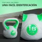 Pesa Rusa 16 kg Kettlebell Revestimiento de PU y Relleno de Arena para Entrenamiento de Fuerza 27x17x31 cm Verde y Gris