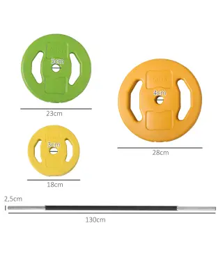 Barra de Pesas con 6 Discos de Pesos 1,5kg 2,5kg 5 kg para Entrenamiento Fuerza y Brazos 130x28x28 cm Multicolor