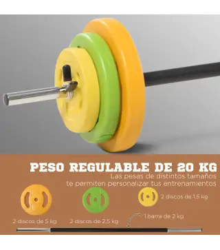 Barra de Pesas con 6 Discos de Pesos 1,5kg 2,5kg 5 kg para Entrenamiento Fuerza y Brazos 130x28x28 cm Multicolor