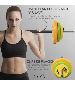 Barra de Pesas con 6 Discos de Pesos 1,5kg 2,5kg 5 kg para Entrenamiento Fuerza y Brazos 130x28x28 cm Multicolor