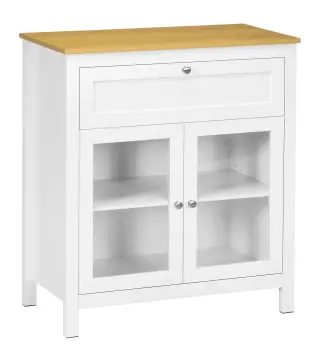 Aparador de Cocina Moderno Mueble Buffet Auxiliar con Cajón Estante Ajustable y 2 Puertas de Vidrio 80x40x90 cm Blanco