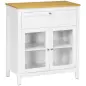 Aparador de Cocina Moderno Mueble Buffet Auxiliar con Cajón Estante Ajustable y 2 Puertas de Vidrio 80x40x90 cm Blanco