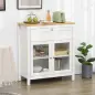 Aparador de Cocina Moderno Mueble Buffet Auxiliar con Cajón Estante Ajustable y 2 Puertas de Vidrio 80x40x90 cm Blanco