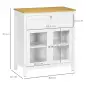 Aparador de Cocina Moderno Mueble Buffet Auxiliar con Cajón Estante Ajustable y 2 Puertas de Vidrio 80x40x90 cm Blanco
