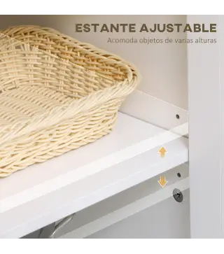 Aparador de Cocina Moderno Mueble Buffet Auxiliar con Cajón Estante Ajustable y 2 Puertas de Vidrio 80x40x90 cm Blanco