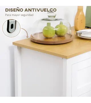 Aparador de Cocina Moderno Mueble Buffet Auxiliar con Cajón Estante Ajustable y 2 Puertas de Vidrio 80x40x90 cm Blanco