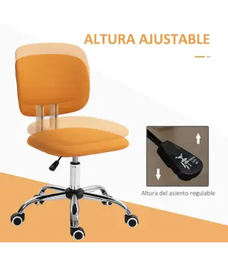 Silla de Escritorio Giratoria Tapizado de Tela con Altura Ajustable Estilo Moderno Carga 120 kg 48x53x80-90 cm Naranja