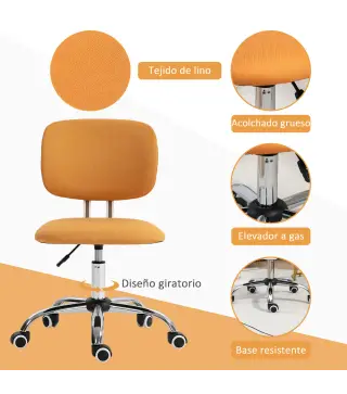 Silla de Escritorio Giratoria Tapizado de Tela con Altura Ajustable Estilo Moderno Carga 120 kg 48x53x80-90 cm Naranja