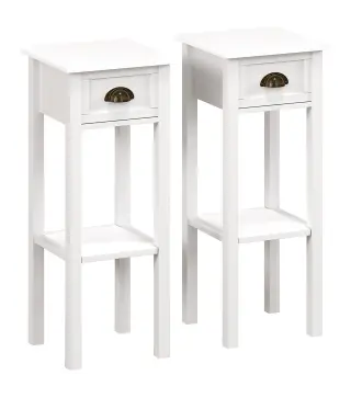 Juego de 2 Mesas Auxiliares Mesitas de Noche con Cajón y Estante de Almacenamiento para Dormitorio 30x30x75 cm Blanco