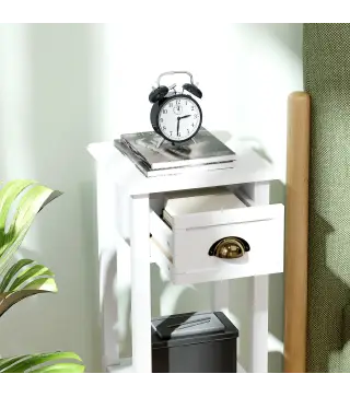 Juego de 2 Mesas Auxiliares Mesitas de Noche con Cajón y Estante de Almacenamiento para Dormitorio 30x30x75 cm Blanco