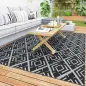 Alfombra de Exterior Reversible 182x274 cm con Patrón Geométrico de Rombos Impermeable Bolsa de Transporte Negro