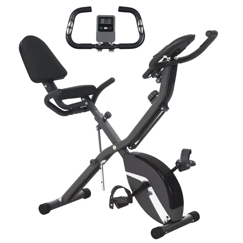 Bicicleta Estática Plegable Silenciosa con Resistencia Magnética Monitor LCD y Bandas para Brazos 43x97x109 cm Negro