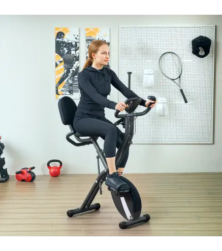 Bicicleta Estática Plegable Silenciosa con Resistencia Magnética Monitor LCD y Bandas para Brazos 43x97x109 cm Negro