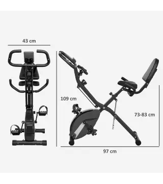 Bicicleta Estática Plegable Silenciosa con Resistencia Magnética Monitor LCD y Bandas para Brazos 43x97x109 cm Negro