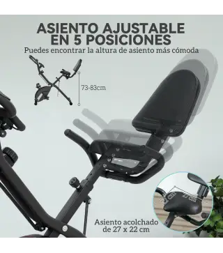 Bicicleta Estática Plegable Silenciosa con Resistencia Magnética Monitor LCD y Bandas para Brazos 43x97x109 cm Negro