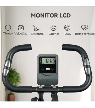 Bicicleta Estática Plegable Silenciosa con Resistencia Magnética Monitor LCD y Bandas para Brazos 43x97x109 cm Negro