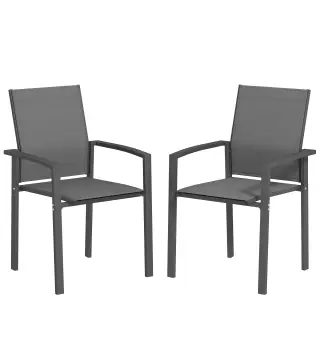 Juego de 2 Sillas de Jardín Exterior Apilables con Tela Transpirable Reposabrazos y Respaldo 56x58x89 cm Gris Oscuro