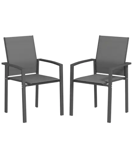Juego de 2 Sillas de Jardín Exterior Apilables con Tela Transpirable Reposabrazos y Respaldo 56x58x89 cm Gris Oscuro