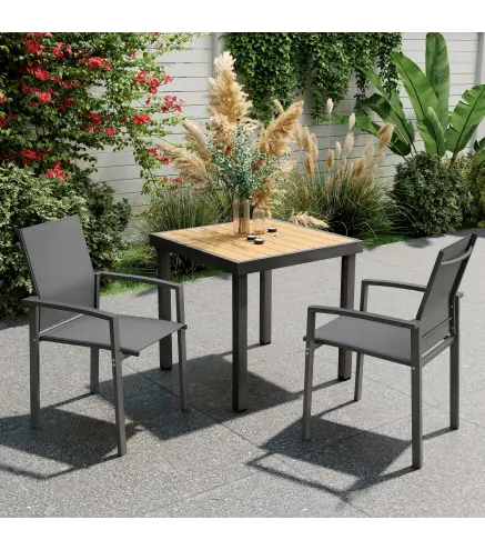 Juego de 2 Sillas de Jardín Exterior Apilables con Tela Transpirable Reposabrazos y Respaldo 56x58x89 cm Gris Oscuro
