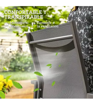 Juego de 2 Sillas de Jardín Exterior Apilables con Tela Transpirable Reposabrazos y Respaldo 56x58x89 cm Gris Oscuro