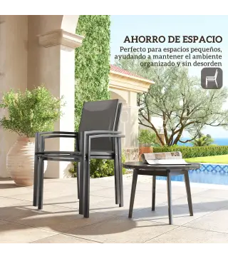 Juego de 2 Sillas de Jardín Exterior Apilables con Tela Transpirable Reposabrazos y Respaldo 56x58x89 cm Gris Oscuro