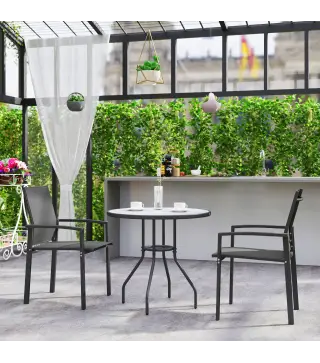 Juego de 2 Sillas de Jardín Exterior Apilables con Tela Transpirable Reposabrazos y Respaldo 56x58x89 cm Gris Oscuro