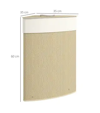 Cesto de Ropa de Bambú 55L, Cesto Triángulo con Bolsa Desmontable y Lavable, Tapa, Asa, 35x35x60cm, Natural