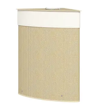 Cesto de Ropa de Bambú 55L, Cesto Triángulo con Bolsa Desmontable y Lavable, Tapa, Asa, 35x35x60cm, Natural