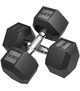 Set de Mancuernas para Gimnasio 2x12.5 kg Hexagonales, Pesas para Gimnasio con Agarre Estriado Antideslizante, Negro