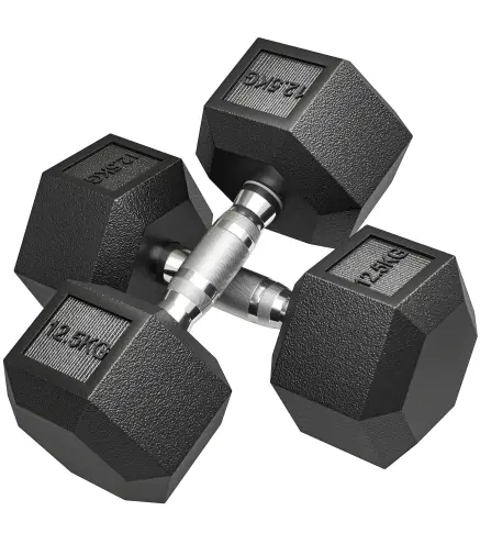 Set de Mancuernas para Gimnasio 2x12.5 kg Hexagonales, Pesas para Gimnasio con Agarre Estriado Antideslizante, Negro