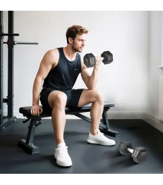 Set de 2 Mancuernas Hexagonales de 2 x 12,5 kg de Hierro Fundido Recubiertas en Goma para Entrenamiento en Casa Gimnasio