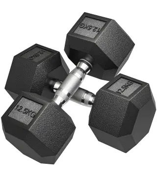 Set de Mancuernas para Gimnasio 2x12.5 kg Hexagonales, Pesas para Gimnasio con Agarre Estriado Antideslizante, Negro