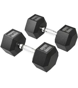 Set de Mancuernas para Gimnasio 2x12.5 kg Hexagonales, Pesas para Gimnasio con Agarre Estriado Antideslizante, Negro