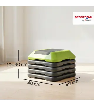 Step para Fitness Stepper Antideslizante con Altura Ajustable de 10/15/20/25/30 cm Carga 150 kg Verde