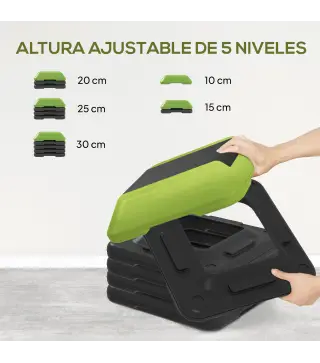 Step para Fitness Stepper Antideslizante con Altura Ajustable de 10/15/20/25/30 cm Carga 150 kg Verde
