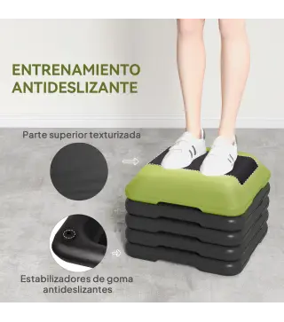 Step para Fitness Stepper Antideslizante con Altura Ajustable de 10/15/20/25/30 cm Carga 150 kg Verde