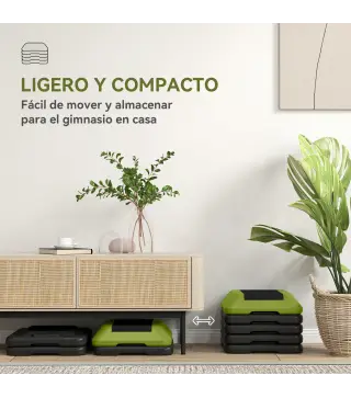 Step para Fitness Stepper Antideslizante con Altura Ajustable de 10/15/20/25/30 cm Carga 150 kg Verde