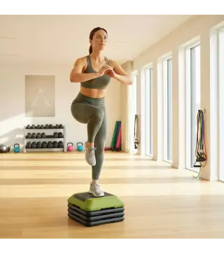 Step para Fitness Stepper Antideslizante con Altura Ajustable de 10/15/20/25/30 cm Carga 150 kg Verde