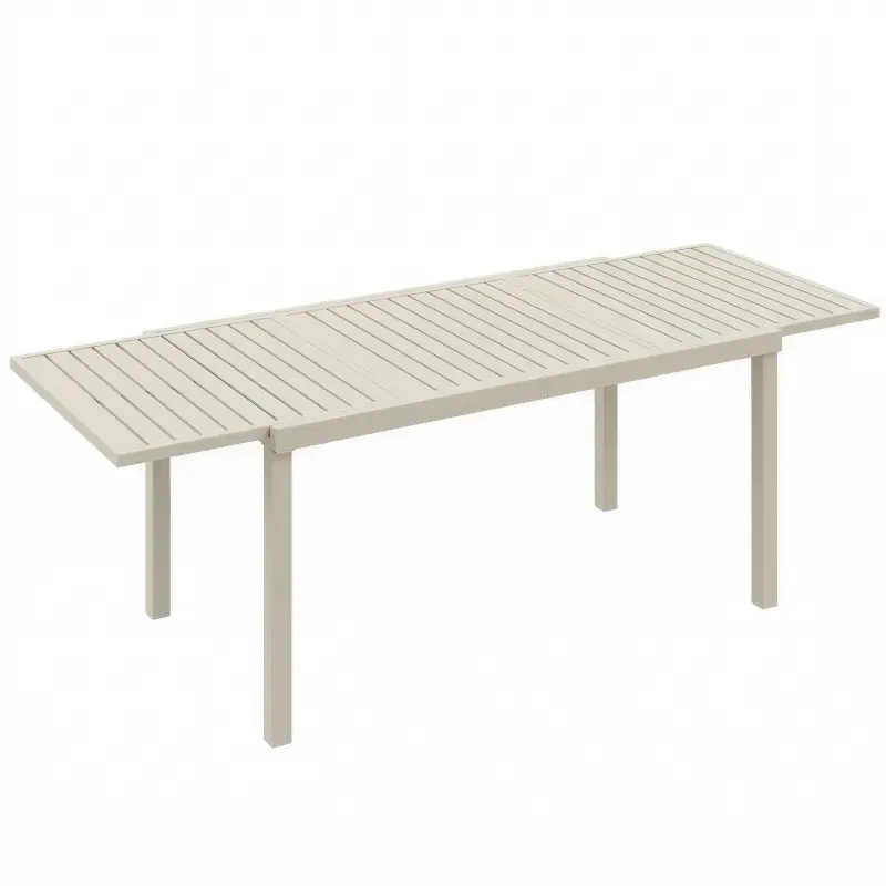 Mesa de Jardín Extensible 150/225x85x75 cm Mesa de Comedor de Aluminio con Tablero de Listones para 6-8 Personas Blanco