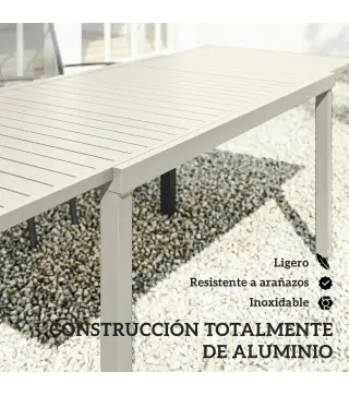 Mesa de Jardín Extensible 150/225x85x75 cm Mesa de Comedor de Aluminio con Tablero de Listones para 6-8 Personas Blanco
