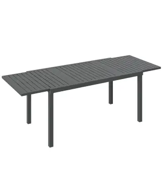Mesa de Jardín Extensible 150/225x85x75 cm Mesa de Comedor de Aluminio con Tablero de Listones para 6-8 Personas Gris