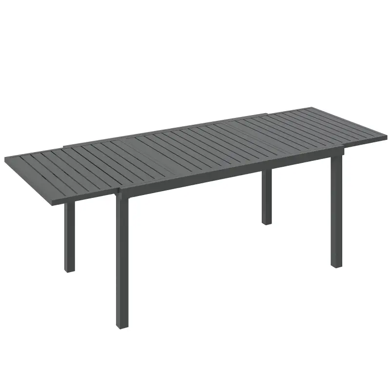 Mesa de Jardín Extensible 150/225x85x75 cm Mesa de Comedor de Aluminio con Tablero de Listones para 6-8 Personas Gris